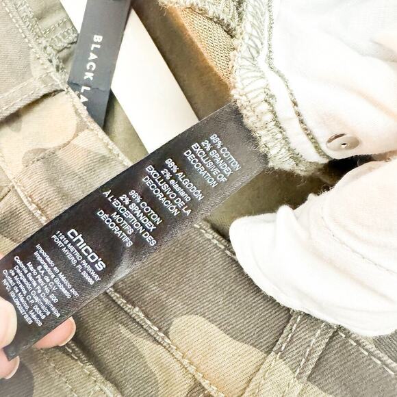 Chicos Black Label Camo Print Motorcycle Denim Midnight Moss Size 0 NWT - Picture 7 of 10